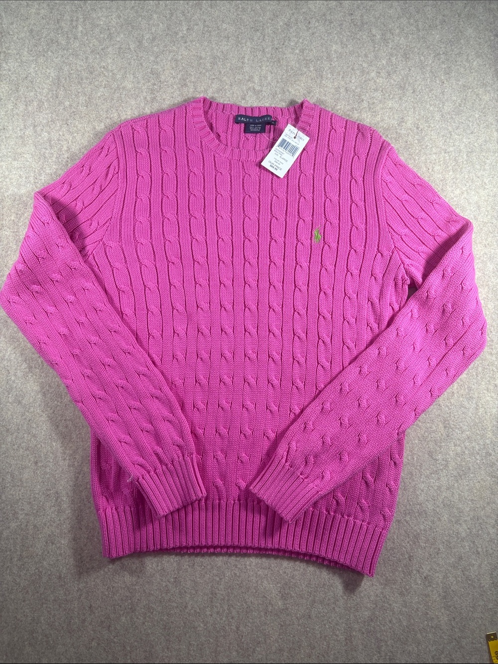 Ralph Lauren NWT Men’s Cable-Knit Crewneck Sweater in Maui Pink size XL